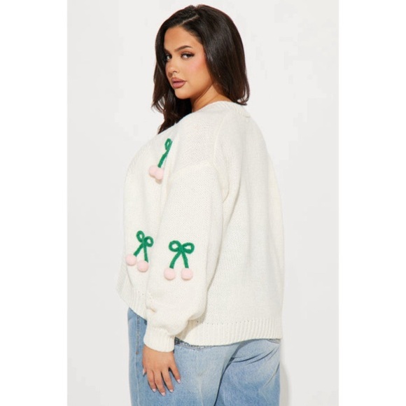 Fashion Nova Women White Cherry Embroidered Cardigan Sweater Plus 2X Y2K Cute - Picture 2 of 10